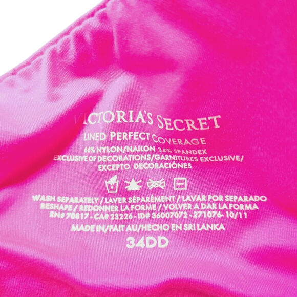 Victoria's Secret Lined Perfect Coverage Bra 34DD Hot Pink Underwire Excellent - Picture 3 of 3